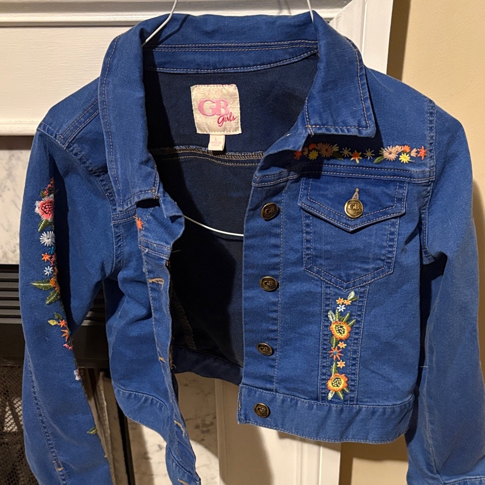 GB Girls Blue Jacket with Floral Embroidery